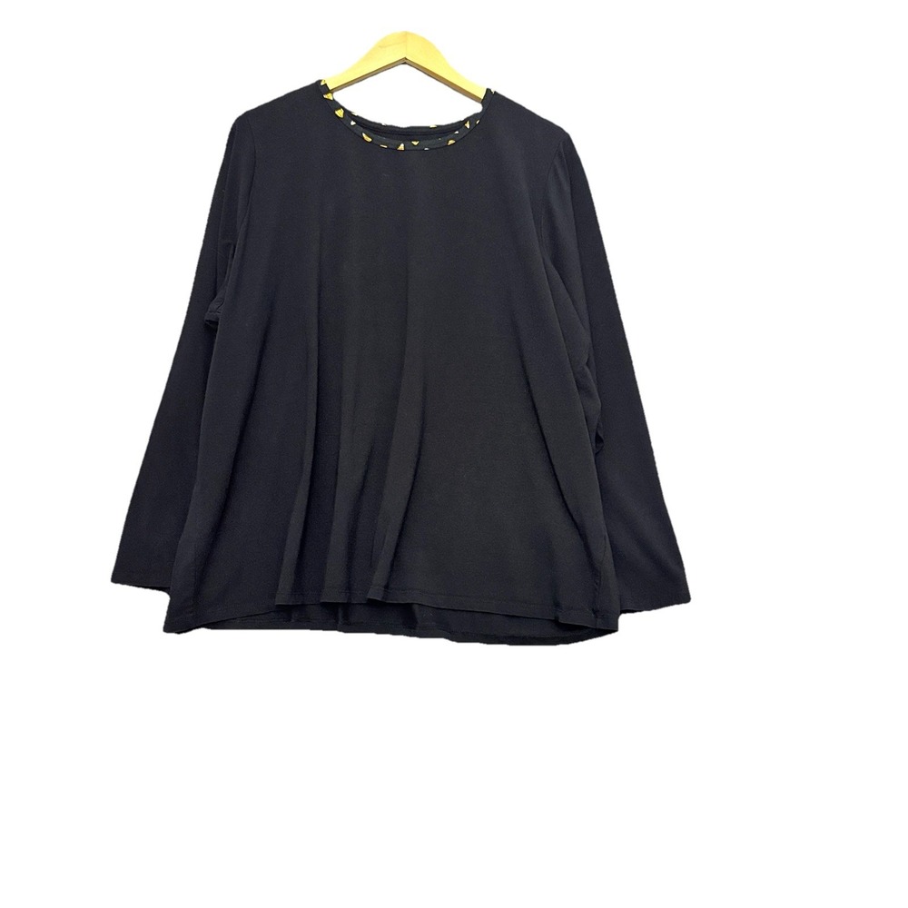 Lands End‎ Top Womens 3X Plus Black Long  Sleeve Cotton Knit Casual Crewneck
